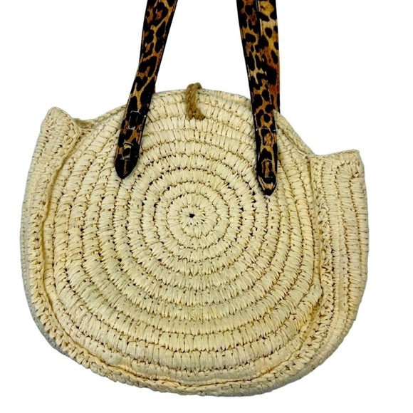 International Concepts Melania Circle Natural Tan Straw Circle Leopard Handbag - Picture 10 of 14